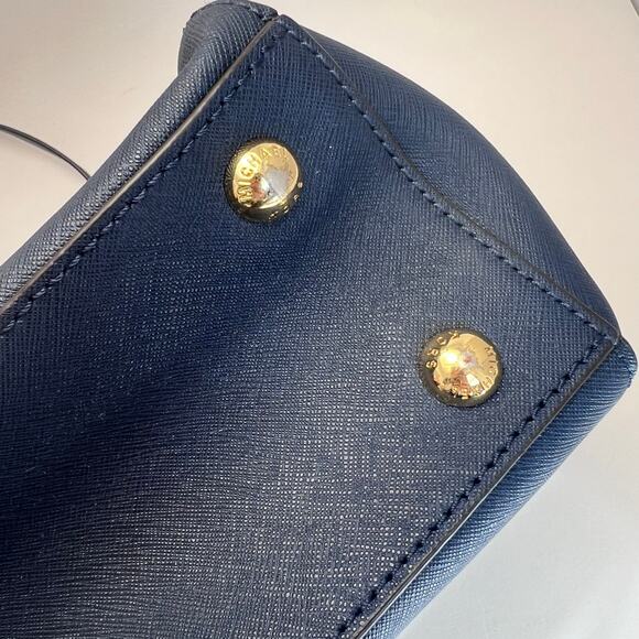 Michael Kors Navy Blue Saffiano Leather Cynthia Tote with Gold Hardware - Picture 12 of 16